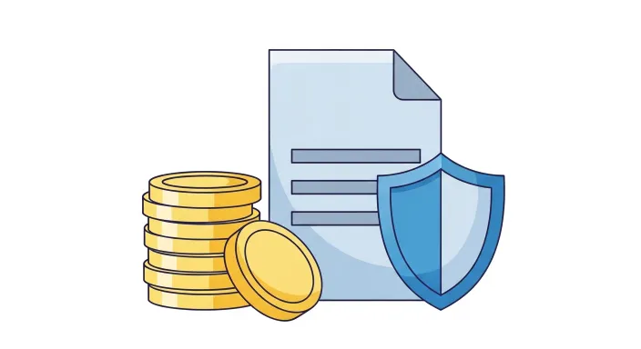 실업급여, 취업지원제도, 장려금을 상징하는 여러 서류와 동전 아이콘이 함께 있는 일러스트