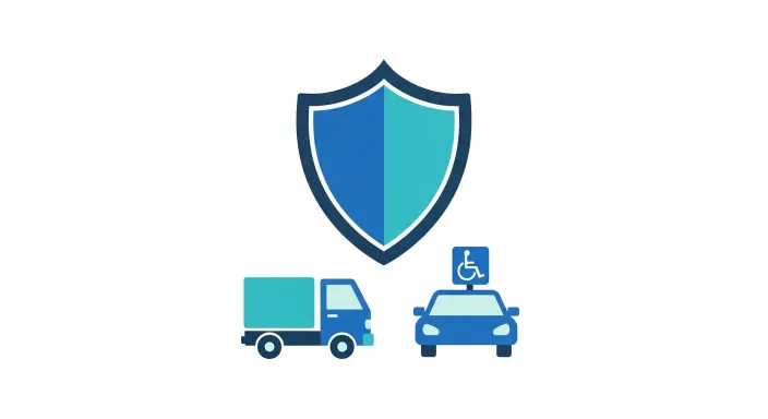 화물차와 장애인 표시 아이콘이 함께 있는 자동차 일러스트