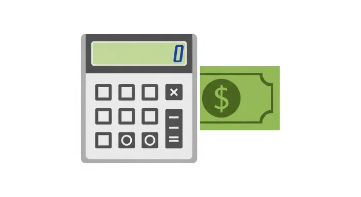 계산기 아이콘과 지폐 아이콘이 함께 있는 단순 일러스트