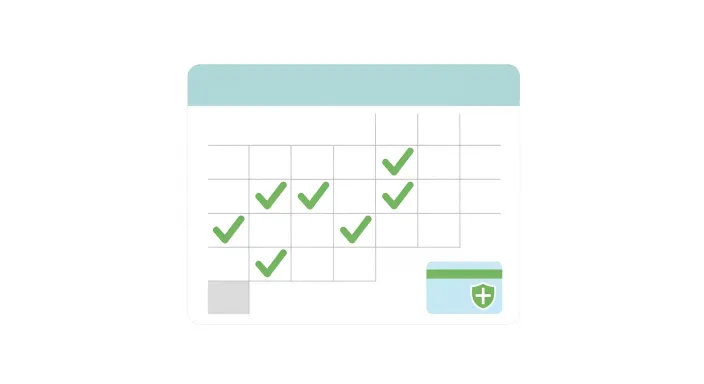 캘린더에 일용직 근로일이 체크되어 피보험단위기간으로 쌓이는 모습을 표현한 아이콘 일러스트