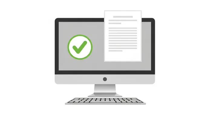 컴퓨터 화면과 옆에 서류 아이콘이 있는 단순 일러스트