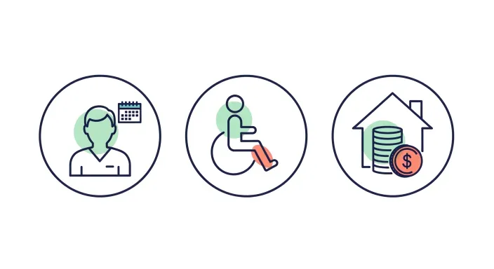 장애인연금 수급을 위한 나이 장애 소득 세 가지 조건 아이콘 일러스트