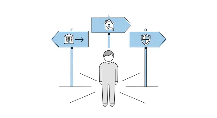 법률 저울, 서류, 동전 아이콘이 함께 있는 권리 구제와 재정 계획 개념 일러스트
