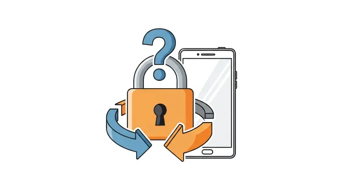 자물쇠와 재설정 화살표 아이콘으로 비밀번호 변경과 재발급을 상징하는 일러스트