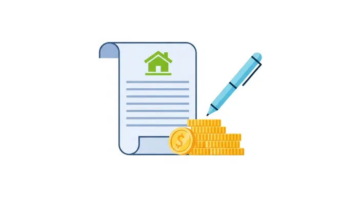 전세 보증금을 상징하는 동전 더미와 서류 아이콘 일러스트