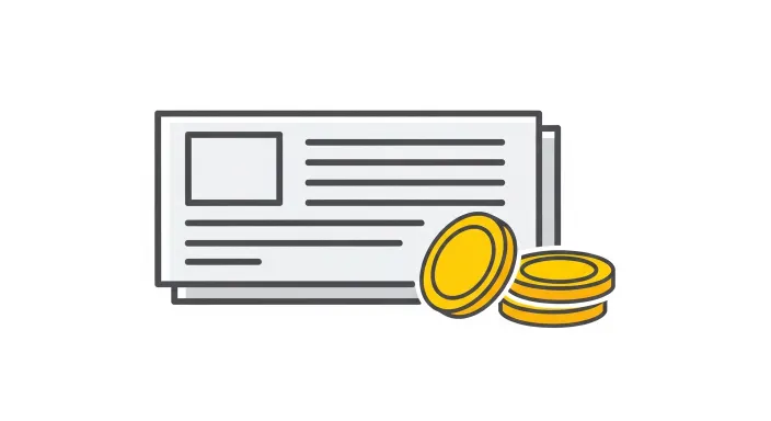 서류 위에 돈 동전 아이콘이 올려진 단순 일러스트