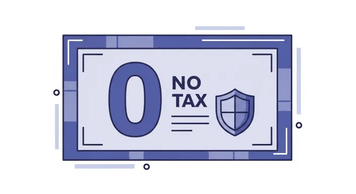 계산기 화면에 0이 표시되어 있고 옆에 세금 신고 서류가 놓여 있는 일러스트