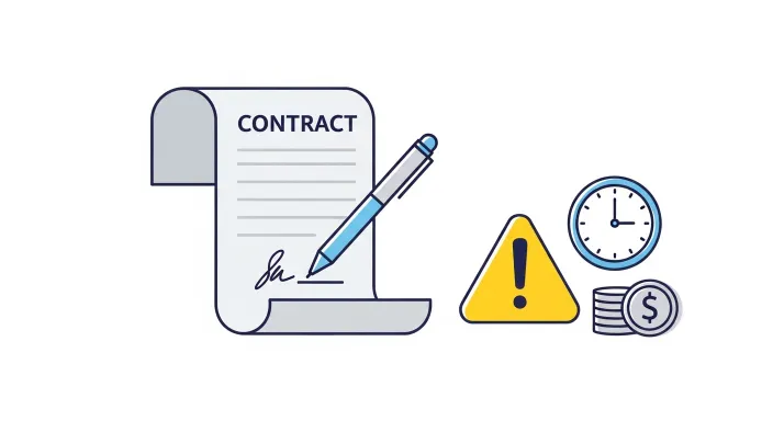 근로계약서와 시계, 동전이 그려진 일러스트