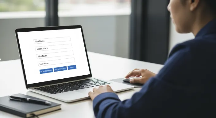 컴퓨터로 개명 신청을 하는 사람의 뒷모습