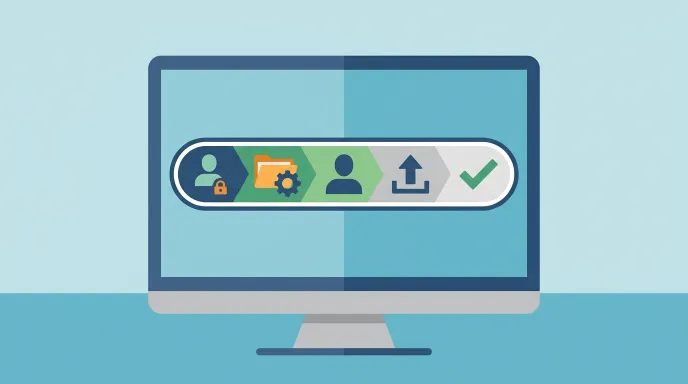 온라인 신고 시스템 화면에서 연구전담요원 변경 입력 단계를 순서대로 보여주는 일러스트