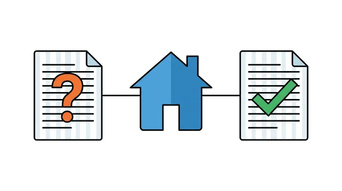 등기권리증 대신 확인서면을 통해 소유자를 확인하는 과정을 보여주는 개념 일러스트