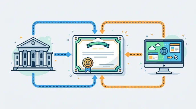 법원 건물, 컴퓨터 화면, 문서 아이콘으로 법인 등기부등본 발급 채널을 표현한 일러스트