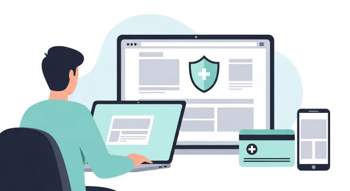 국민건강보험공단 사이트에서 본인부담상한제 환급금 조회를 하는 사람 일러스트