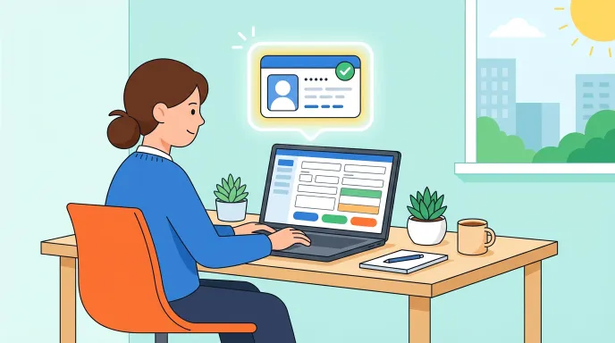 보육교사 자격증 재발급을 온라인으로 신청하는 모습을 나타낸 일러스트