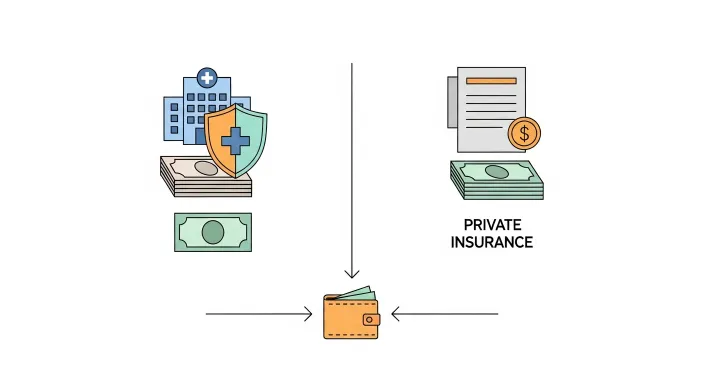 본인부담상한제와 실손보험 보장 범위를 나란히 비교한 개념 일러스트
