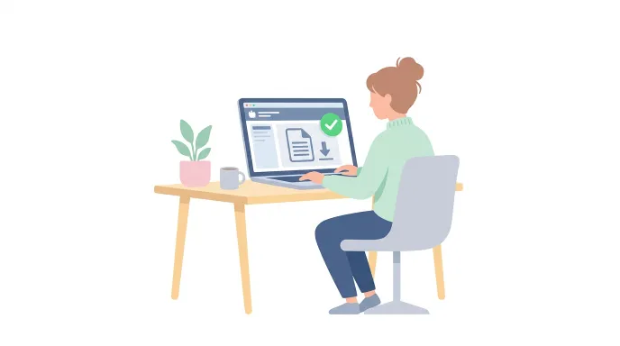 Q-Net 화면에서 사회복지사 1급 합격증명서를 온라인으로 발급하는 과정을 표현한 일러스트