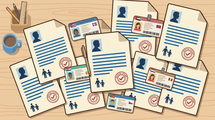 상속인 금융거래 조회 신청을 위해 필요한 증명서와 신분증 서류를 모아놓은 일러스트