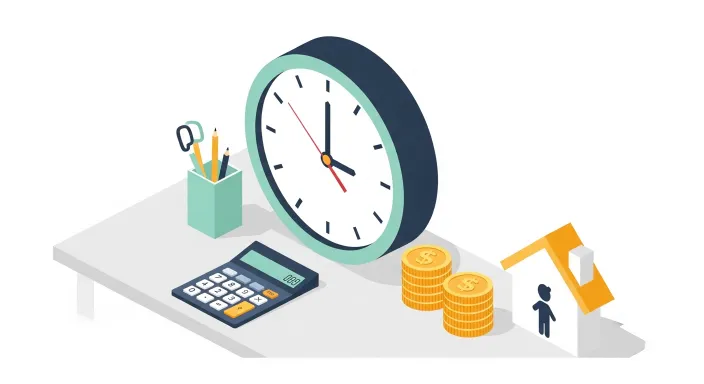 아이돌봄서비스 시간당 비용 구조와 시계를 함께 보여주는 일러스트