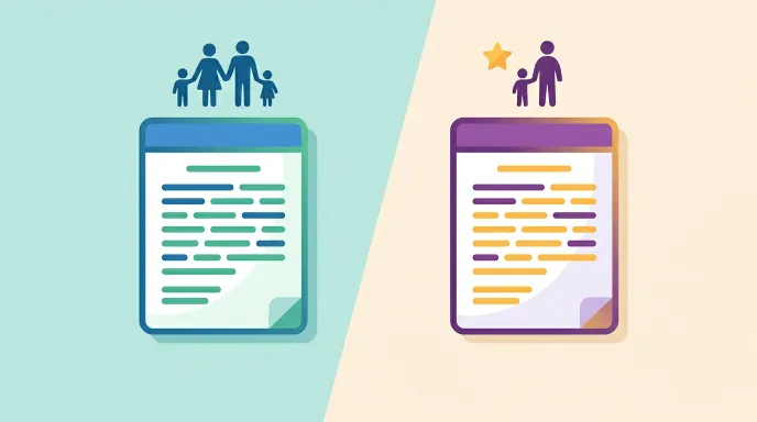 일반 가족관계증명서와 친양자 입양관계증명서를 비교하는 개념 일러스트