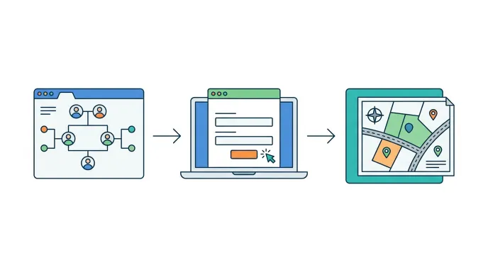 조상 땅 찾기 서비스의 신청 자격과 흐름을 요약한 인포그래픽 스타일 일러스트