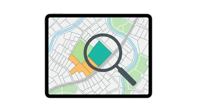 조상 땅 찾기 결과를 바탕으로 지적도에서 토지 위치를 확인하는 모습을 그린 일러스트