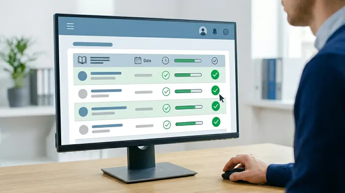 Work24 마이페이지에서 직업훈련 이력과 수료내역을 확인하는 화면을 노트북으로 보는 장면