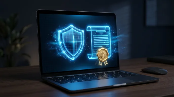 온라인 창업기업 확인서 발급 프로세스 및 보안 상징 일러스트