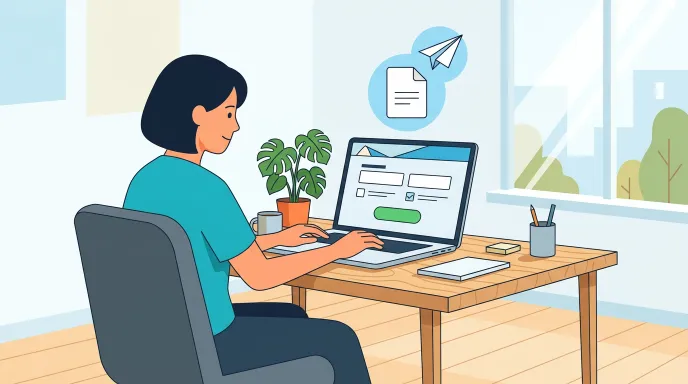 정부24에서 출입국사실증명서를 온라인으로 발급받는 과정을 나타낸 일러스트