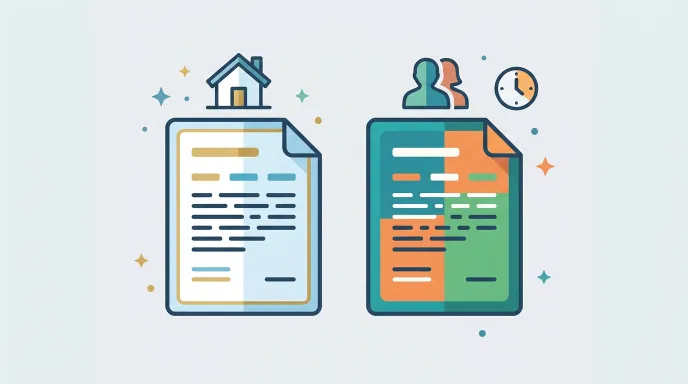 혼인관계증명서 일반본과 상세본을 나란히 비교하는 개념 일러스트