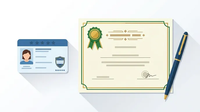 보육교사 자격증과 보수교육 수료증을 상징하는 일러스트