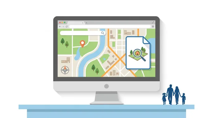 조상 땅 찾기 서비스와 지적도를 함께 표현한 일러스트