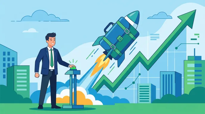 청년창업 세액감면 혜택을 통해 비즈니스 성장을 꿈꾸는 창업가 상징 일러스트