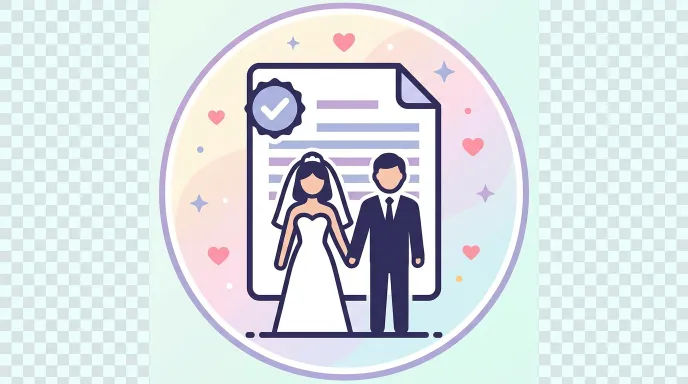 혼인관계증명서 상세본을 상징하는 부부 아이콘과 문서 일러스트