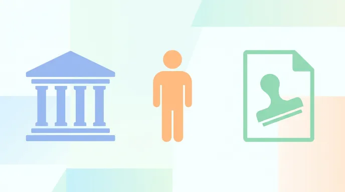 법원 건물 아이콘과 사람 아이콘, 채무 관련 서류 아이콘을 나란히 배치해 개인 채무자 명부 제도를 상징적으로 표현한 일러스트