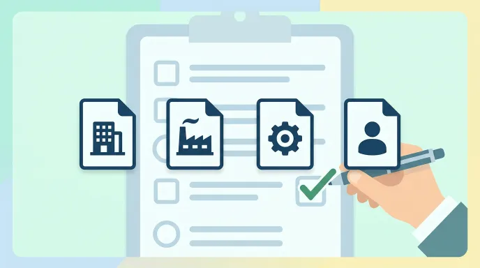 공공조달 입찰에 필요한 중소기업 확인서와 직접생산확인증명서를 나란히 비교하는 서류 아이콘 일러스트